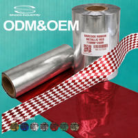 Pita Resin Merah Metalik Berkualitas Premium Resolusi Tinggi 110mmx200m untuk Pengemasan Hadiah Camilan Printer Zebra TSC Honeywell