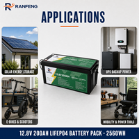 Paket Baterai LiFePO4 RANFENG 12.8V 200Ah 2560Wh Grosir, Dapat Diisi Ulang 3000 Siklus untuk Sistem Penyimpanan Tenaga Surya