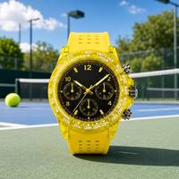 Montre chronographe analogique Miyota jaune transparente avec logo personnalisé, directement de l'usine, pour homme, mode sport, bracelet en caoutchouc, mouvement à quartz
