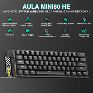 <span class=keywords><strong>Teclado</strong></span> Inalámbrico Magnético para Juegos AULA MINI60 HE Negro, Frecuencia de Sondeo de 8000Hz, Respuesta Rápida, Efecto Hall, <span class=keywords><strong>Teclado</strong></span> del <span class=keywords><strong>60</strong></span>% para PC - Product Image 3