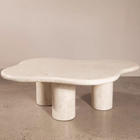 Table basse nuage de luxe en gros, design moderne de haute qualité, mobilier de salon, base colonne en pierre naturelle travertin ivoire