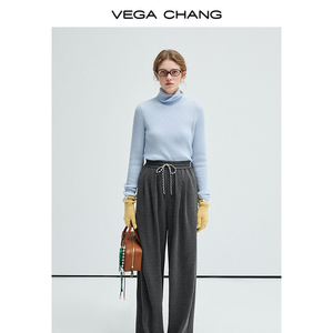 Vega Chang Vrouwen Nieuwe Chique Mode Zijzakken Losse Wijde Pijpen Broek Vintage Hoge Elastische Taille Trekkoord Dames Broek - Product Image 4