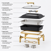 KUNTAI Réchaud de Buffet Rectangulaire Haut de Gamme en Acier Inoxydable à Alimentation Alcoolisée, Capacité 9L, Design Doré et Argenté à Bords Roulés