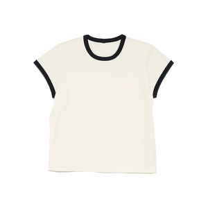 Daily Casual Retro American Style Crew Neck Contrast Trim Short Sleeve Cotton Slim Fit T-<b>Shirt</b> for Women - Product Image 1