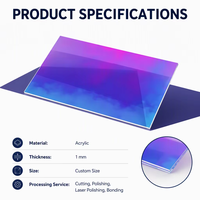 Pièce décorative carrée irisée en acrylique laser coloré, faite à la main, DIY, épaisseur 1 mm, taille personnalisée, usine chinoise
