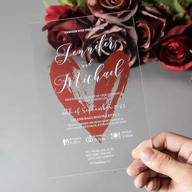 Tarjeta de invitación acrílica personalizada, tarjeta de felicitación, invitación de lujo para boda