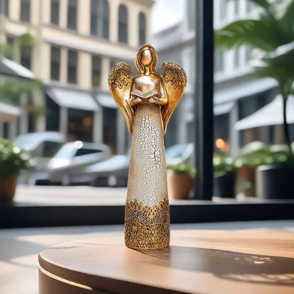 Amazon vendita calda di lusso moderna dea statua artigianale materiale in resina colore oro angelo scultura ornamento arte casa artigianato decorazione