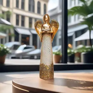 아마존 뜨거운 판매 럭셔리 현대 여신 동상 수공예 수지 소재 골드 컬러 천사 조각 장식 홈 아트 공예 장식
