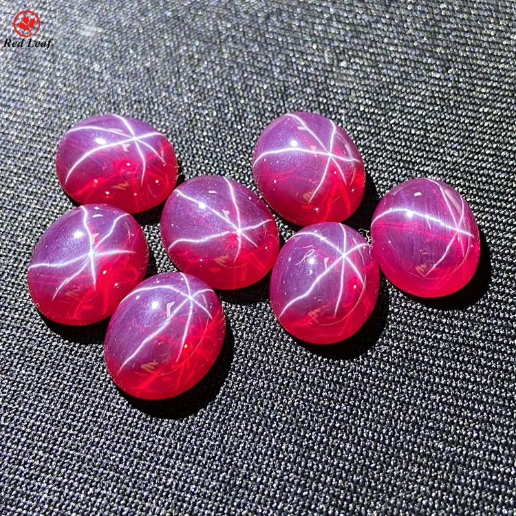 Redleaf-piedra sintética de estrella, cinco gemas de corindón, rubí rojo claro ovalado, 5x7mm