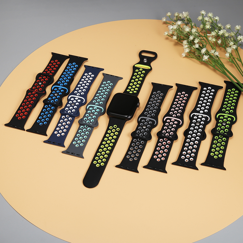 Wholesale Hot Selling for Rubber Watch Band Snap Buckle Dual Color Sport Loop Silicone Wristband for Watch 7 38-45mm