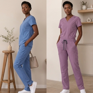 Ensemble d'uniformes médicaux pour femmes en polyester, rayonne et élasthanne, coupe ajustée pour infirmières, extensible - Product Image 1