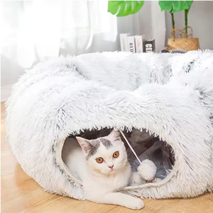 อุโมงค์แมวพร้อมเตียงแมวสำหรับแมวในบ้าน ผ้าพลัฌนุ่มๆ ถ้ำแมว Peekaboo อุโมงค์โดนัท ของเล่นสนามเด็กเล่นแมวอเนกประสงค์ - Product Image 3