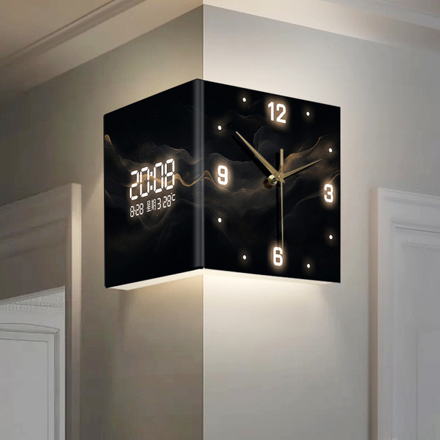 Modern Abstract Double-Sided Acrylic Wall Clock Beautiful Aurora Angle Design Silent Needle Electronic Display for Living Room