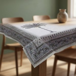 Latest Stylish Handmade Block Printed Eco-friendly Customizable Organic Cotton Durable Reusable <b>Tablecloth</b> Multi Color Palm Tree - Product Image 3