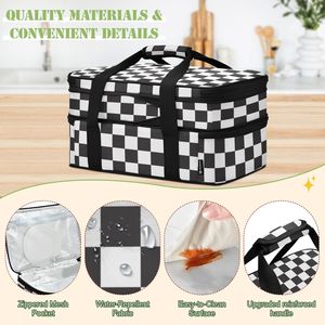 Custom Print Black/White Checkered Picnic Cookouts Expandable Double Insulated Casserole Carrier Baking Dish Cooler Bag - Product Image 6