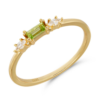 Joyeria Al Por Mayor Factory Bague en argent sterling 925 plaqué or avec pierres précieuses Cz Zircon Géométrique Rectangulaire Pierre Vert Péridot