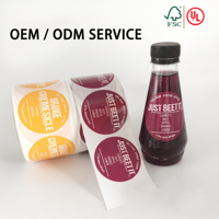 Étiquettes autocollantes personnalisées pour bouteilles de jus de fruits, imperméables, de qualité supérieure, en vinyle brillant, avec logo, en rouleaux