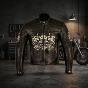 Blouson de moto en cuir Skull Racing coupe-vent respirant imperméable grande taille unisexe été hiver personnalisable - Product Image 3