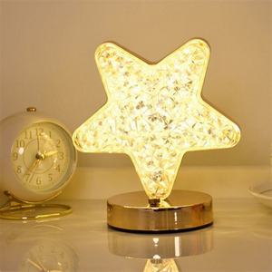 Lampe de chevet décorative rechargeable en métal et cristal, tactile, 3 couleurs, USB, LED, étoile, lune, lumières nocturnes, luminosité réglable - Product Image 6