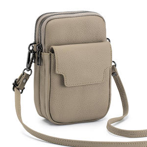 AndoBag Double Zipper <b>Phone</b> <b>Bags</b> for Women Large Capacity Genuine Cow <b>Leather</b> Fashion Simple Shoulder Crossbody <b>Bag</b> 6018 - Product Image 2