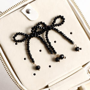 2024 nouvelle mode nœud papillon perle boucles d'oreilles pour femmes plusieurs couleurs noir Agate or Zircon en argent Sterling perlé boucles d'oreilles - Product Image 5