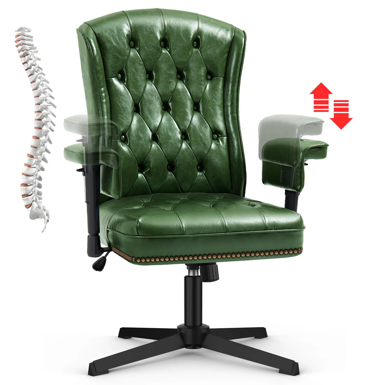 Jestel kursi pengunjung ergonomis, kursi kantor, kursi kantor, untuk rumah dan kantor, kursi tugas putar kulit imitasi, hijau seri 1 + N