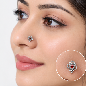 Indian Mores 925 <b>Sterling</b> <b>Silver</b> Round Garnet <b>Nose</b> Stud Premium Cup Setting Indian Jewelry <b>Nose</b> Pin for Women Girls - Product Image 2