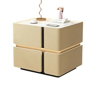 Table de chevet moderne et minimaliste pour chambre à coucher, design patte de chat, finition cuir, haut-parleur Bluetooth intégré, verrouillage par mot de passe