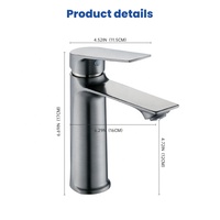Robinet Mitigeur de Lavabo Moderne en Alliage de Zinc Gris Anthracite, Monocommande, à Poser, Cartouche Céramique, Aérateur Nid d'Abeille, Eau Froide et Chaude