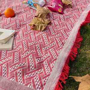 <b>Large</b> Woven Picnic Blanket With Tassel Fringe, Soft Boho Outdoor <b>Mat</b> for Family Camping Travel Photoshoot Spring Summer - Product Image 4