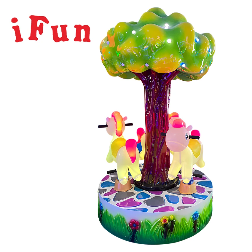 Ifunpark Apple Carousel Arcade Games Kids Indoor Games Kiddie Ride Swing Amusement Park Rides Six Player Carousel for Sale