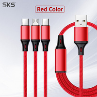 Kabel Pengisian Daya Multi Tipe C 3 Port, Kabel Pengisian Cepat USB A ke Tipe C dengan Jalinan Nilon, Kabel Pengisian 3 in 1 untuk Android