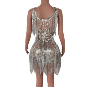 Sexy senza maniche con frange paillettes Festival di musica di cristallo abbigliamento Performance di scena abito da ballo <span class=keywords><strong>donna</strong></span> Sexy corto Club Party - Product Image 5