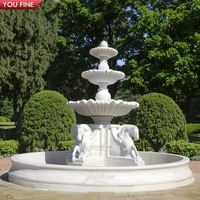 YOUFINE Fuente de mármol de tres niveles tallada a mano con cuenco redondo de concha para jardín central de villa o punto de referencia