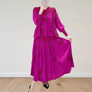 Conjuntos de Moda para Mujer de Talla Grande, Primavera Verano, Top y Falda Rojo Rosa, 2 Piezas, Estilo Modesto Informal, Talla Única, <span class=keywords><strong>Ropa</strong></span> ODM - Product Image 1