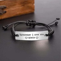Bijoux en acier inoxydable Bracelets de barre gravés personnalisés Bracelet en corde réglable avec logo personnalisé