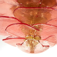Lustre moderne en verre rose avec fleurs de cerisier, éclairage suspendu avec LED pour chambre à coucher à haut plafond