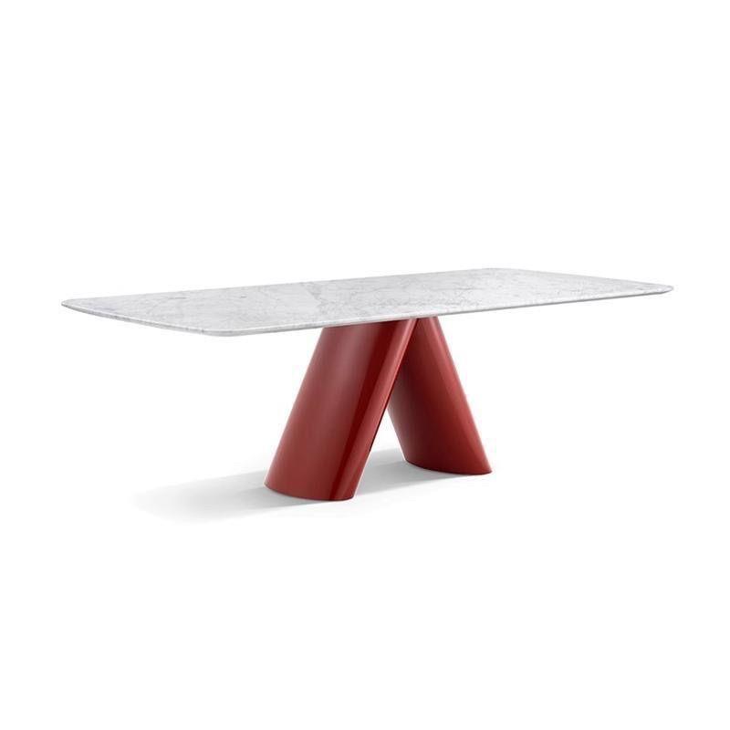 Mesa de comedor individual de 1,4 metros con patas de losa roja de alta calidad.
