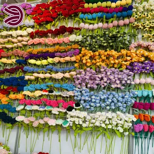 Moda personalizada hogar cura decoración de alta calidad artificial de punto hecho a mano flores de ganchillo ramo