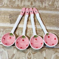 Cuillère à glace à dessert avec long manche en céramique, fleur 3D, meilleur prix pour Gril, rose, fraise, café, logo personnalisé