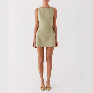 OEM estate <span class=keywords><strong>donna</strong></span> tinta unita in tessuto naturale senza maniche alla moda Sexy ritagliato abiti <span class=keywords><strong>Casual</strong></span> on-line all'ingrosso fornitore - Product Image 3