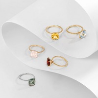 Bague de mariage en argent 925 plaqué or avec pierre naturelle pour femme, topaze bleue/quartz rose naturel/citrine/grenat rouge