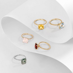 Anello Nuziale <span class=keywords><strong>con</strong></span> Pietra Naturale, Anello di Fidanzamento da Donna in Argento 925 Placcato Oro <span class=keywords><strong>con</strong></span> Topazio Blu/Quarzo Rosa Naturale/Citrino/Granato Rosso - Product Image 3