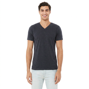 T-shirt pour homme à col en V uni en coton à manches courtes, doux, confortable, décontracté, respirant, pour l'été - Product Image 1