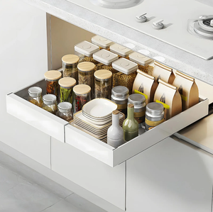 Expandable Pull Out Cabinet Organizer <strong>Drawer</strong> with Adhesive Film Slide Out Kitchen Cabinet Organizer Heavy Duty Storage <strong>Drawer</strong>