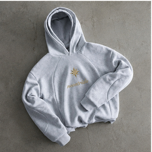 Sweat à capuche double couche OEM personnalisé en coton épais brodé, coupe oversize, avec logo étoile gris, style streetwear, pour hommes et femmes - Product Image 5