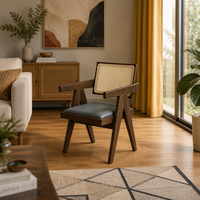 Fauteuil contemporain en bois avec dossier tissé et assise en tissu, chaise de loisirs moderne pour salon, hôtel, maison, bar