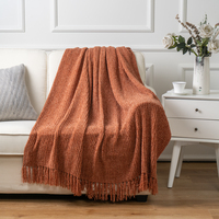 Couverture tricotée en Chenille, plaid doux, avec franges décoratives, pour décoration de maison, lit, canapé, fauteuil