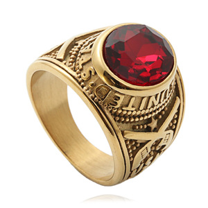 yunnique Men's <b>Titanium</b> Steel <b>Ring</b> Red Gemstone Bezel Setting Letter Design Punk Style Fashion Jewelry Gift 27046 - Product Image 1