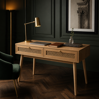 Table console de salon à double tiroir en bois de chêne avec pieds en bois massif